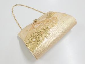 リサイクル　金糸色紙に花模様織り出し和装バッグ